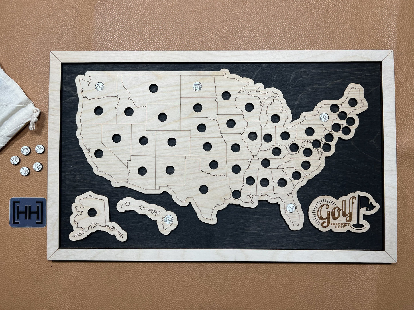 Design Your United States *1 Point Per State* Bucket List Travel Map (Choose Your Tokens And Nameplate)