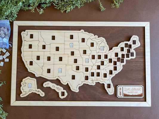 Design Your United States *1 Point Per State* Bucket List Travel Map (Choose Your Tokens And Nameplate)