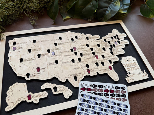 Map of the United States with labeled regions on a black background