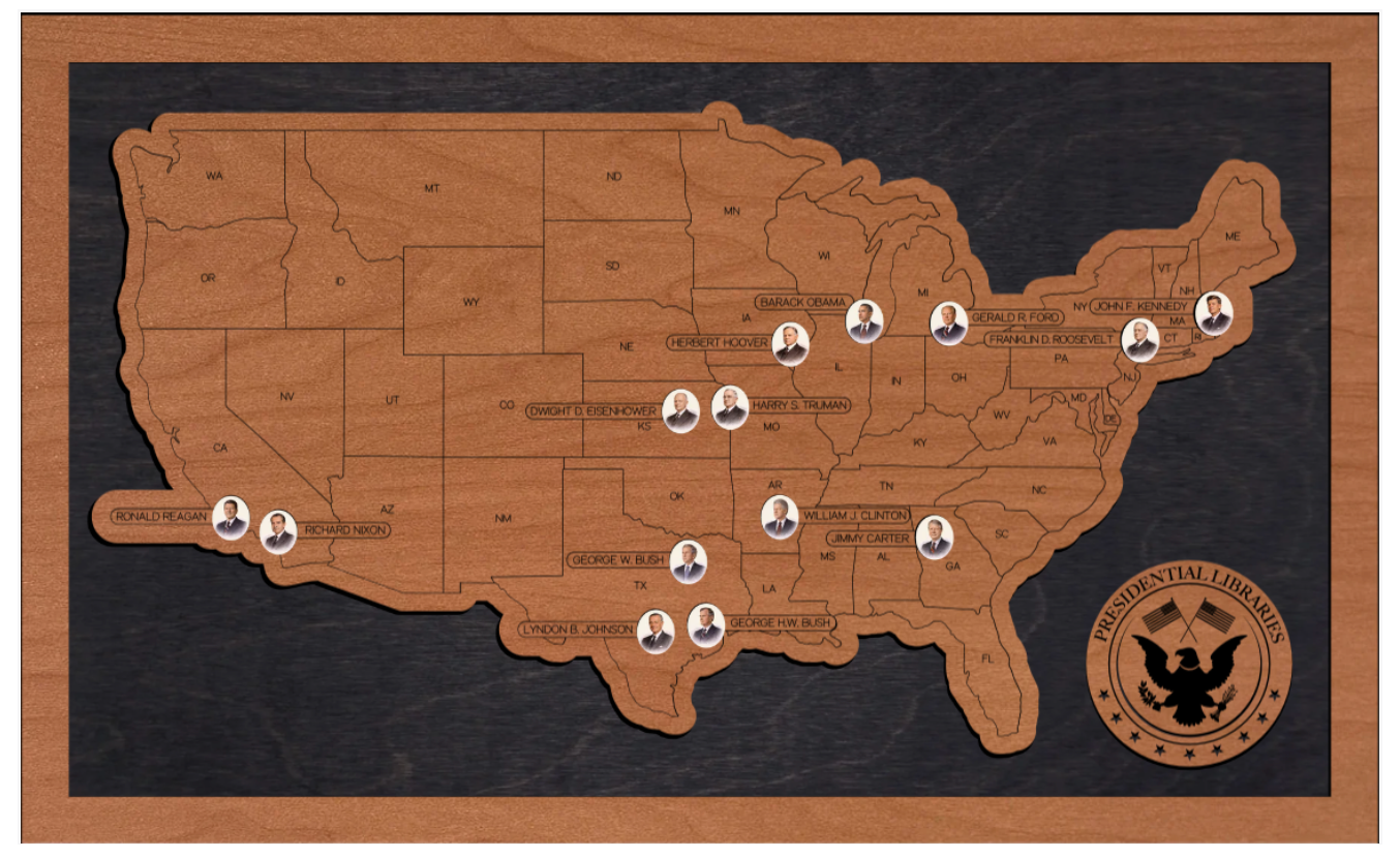 PRESIDENTIAL LIBRARIES Bucket List Map | Every Chase