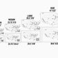 Sizing example template for travel maps in framed and floating options.